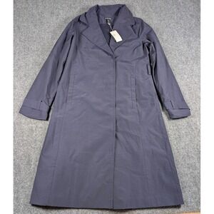Eileen‎ Fisher Notched Collar Nylon Jacket Womens XS Navy Blue Long No Belt NWT
